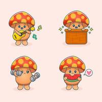 cute mushroom cartoon set vector