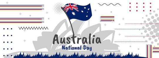 diseño de banner del día de australia para el 26 de enero. banner geométrico abstracto para el día nacional de australia. tema de la bandera australiana con antecedentes de puntos de referencia de sydney. vector