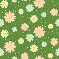 una imagen de un campo de flores de margarita sobre un fondo de vector verde. patrón floral lindo. embalaje de regalo. impresión en papel y textiles.