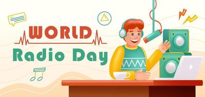 World Radio Day, 3d illustration of a man doing a radio broadcast vector