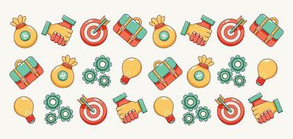 Business strategy. Target, gear, relationship, idea and bag icon pattern vector