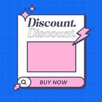Social media post template in retro design style. Feed template with discount text. vector