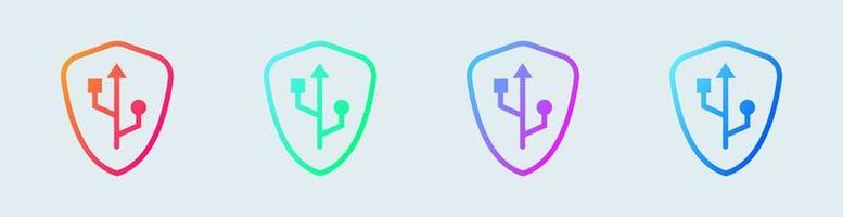 Secure usb line icon in gradient colors. Data transfer signs vector illustration.