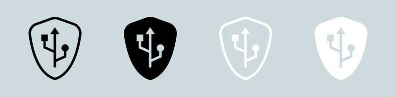 conjunto de iconos usb seguros en blanco y negro. transferencia de datos signos ilustración vectorial. vector