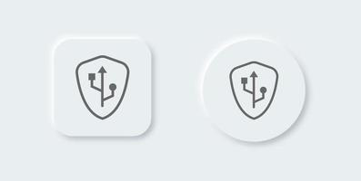 Secure usb line icon in neomorphic design style. Data transfer signs vector illustration.