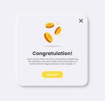 Reward pop up illustration in light neomorphic design style. User interface element. vector