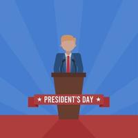 presidents day poster illustration with standing man in suit giving speech suitable for social media post and greeting card