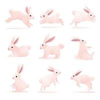 el lindo vector de ilustración de conejo con diferente pose de color rosa degradado es adecuado para las necesidades de los elementos de diseño del cartel del libro