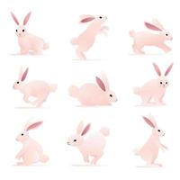 Rabbit Cute Illustration Vector with Various Movements Pink Gradient Color is Suitable for the needs of design elements book poster