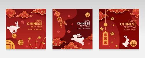 conejo de año nuevo chino y tipografía de letras para cartel de pancarta vector