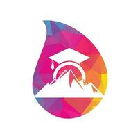Mountain education drop shape concept logo design icon template. Mountain education cap logo design inspiration vector