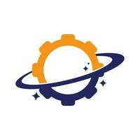 vector de icono de logotipo de engranaje planetario. elemento de diseño del logotipo del icono del planeta del engranaje