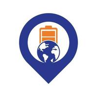 Globe battery map pin shape concept logo icon design. Global energy vector logo design template.