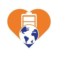 Globe battery heart shape concept logo icon design. Global energy vector logo design template.