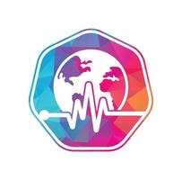 Pulse globe vector logo design icon. Pulse Cardiogram and Globe Icon Vector Logo. Earth globe icon with heart beat.