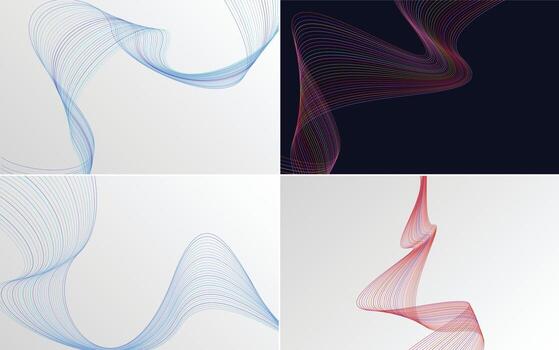 conjunto de 4 líneas de ondas abstractas de fondo de patrón de onda geométrica vector