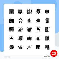 Group of 25 Solid Glyphs Signs and Symbols for real location software ideas management Editable Vector Design Elements