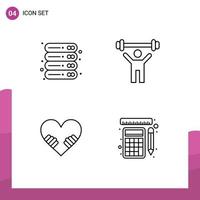 Line Pack of 4 Universal Symbols of data heart server gym valentine Editable Vector Design Elements