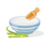 Sugar in bowl with sugar cane. Sweetener vector illustration. Sweet food