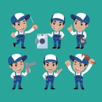 Set of plumber with different poses vector