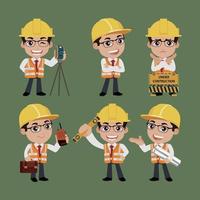 People Set - Profession - Set of builder character in different poses vector