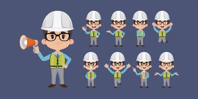 ingeniero de construcción con diferentes poses vector