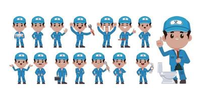 Set of plumber with different poses vector