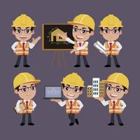 People Set - Profession - Set of builder character in different poses vector