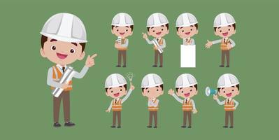 ingeniero de construcción con diferentes poses vector