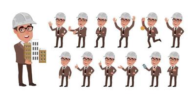 Set of engineer with different poses vector