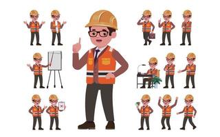 Set of engineer with different poses vector