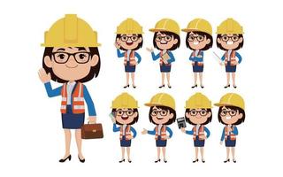 Set of engineer with different poses vector