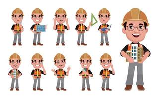 Set of engineer with different poses vector