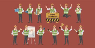 Set of engineer with different poses vector