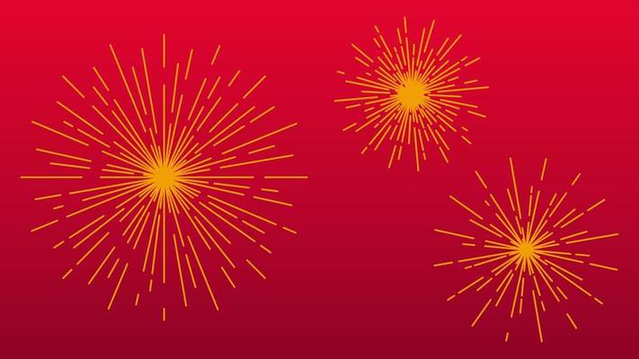 Shiny fireworks on red background. Vector stock illustration. EPS 10.