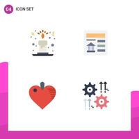 Mobile Interface Flat Icon Set of 4 Pictograms of candle love basic bank gear Editable Vector Design Elements