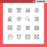 Modern Set of 16 Outlines Pictograph of direction kill tunnel game death Editable Vector Design Elements