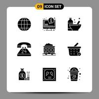 Modern Set of 9 Solid Glyphs Pictograph of conversation communication bodybuilding call protein Editable Vector Design Elements