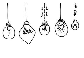 Hand drawn light bulb icons with concept of idea. Doodle style. Vector illustration.