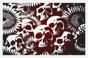 Vector Skulls Background. Vector illustration with several skulls at different angles swimming in a sea of tattoo style roses. Great collection of individually grouped elements.