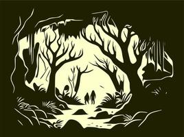 Mysterious forest background, for halloween. vector