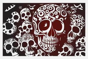 Vector Skulls Background. Vector illustration with several skulls at different angles swimming in a sea of tattoo style roses. Great collection of individually grouped elements.