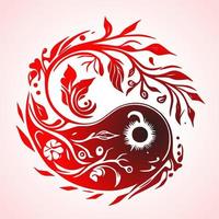 Floral Yin Yang Symbol vector illustration.