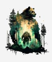 Wildlife. Watercolor vector background with bear and beast