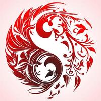 Floral Yin Yang Symbol vector illustration.