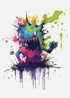 Cute little monster with watercolor illustration vector