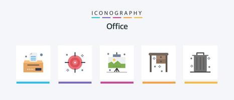 paquete de iconos de 5 planos de oficina que incluye. basura. SEO negocio. escritorio de oficina. diseño de iconos creativos vector