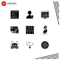 Solid Glyph Pack of 9 Universal Symbols of sound music news keyboard education Editable Vector Design Elements