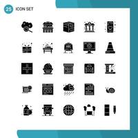 Pack of 25 creative Solid Glyphs of finance building box banking shipping Editable Vector Design Elements