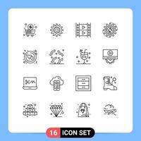 16 User Interface Outline Pack of modern Signs and Symbols of production management system multimedia media Editable Vector Design Elements